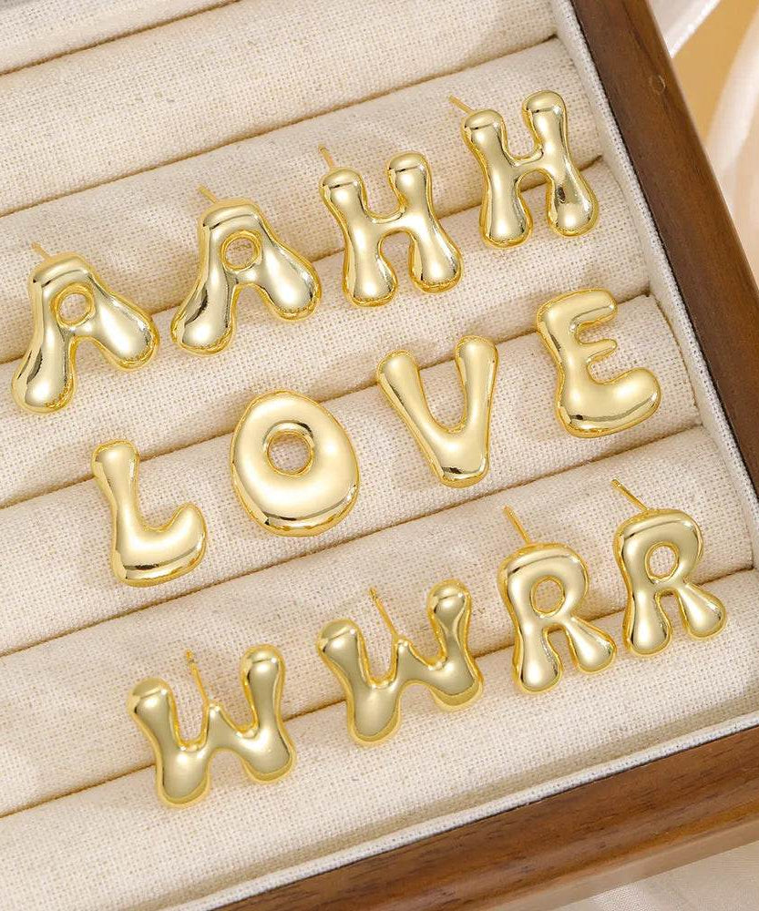 18K Gold-Plated Bubble Letter Stud Earrings - ELY VESSA LLC