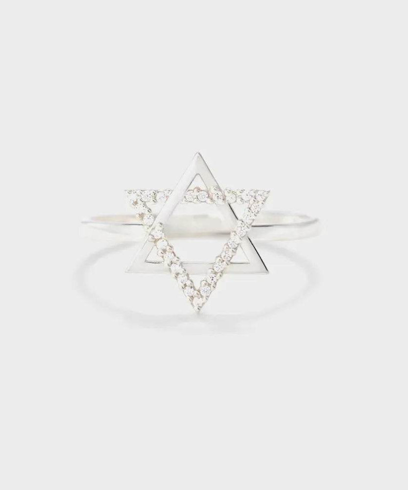 925 Sterling Silver Inlaid Zircon Hexagram Ring - ELY VESSA LLC