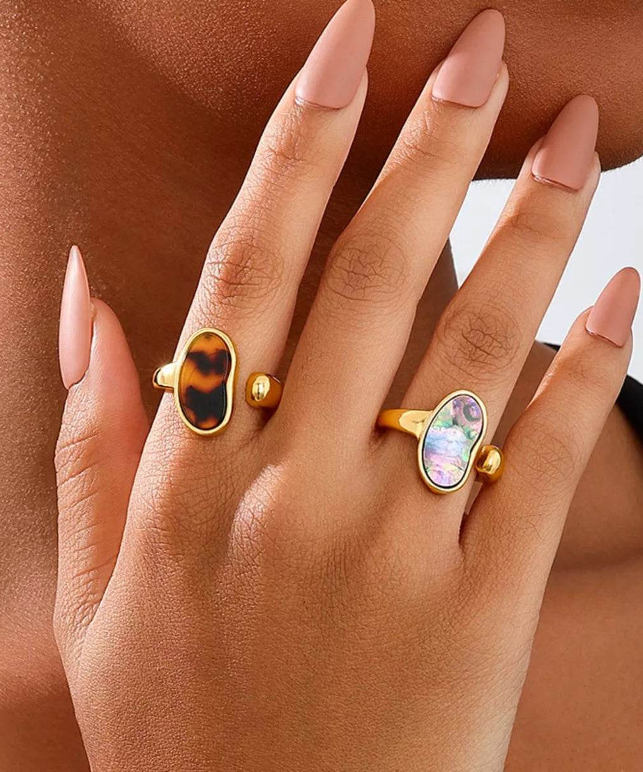 18K Gold-Plated Oval Open Ring - ELY VESSA LLC