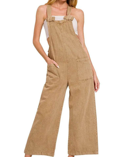 Zenana Washed Knot Strap Pockets Jumpsuit - ELY VESSA LLC