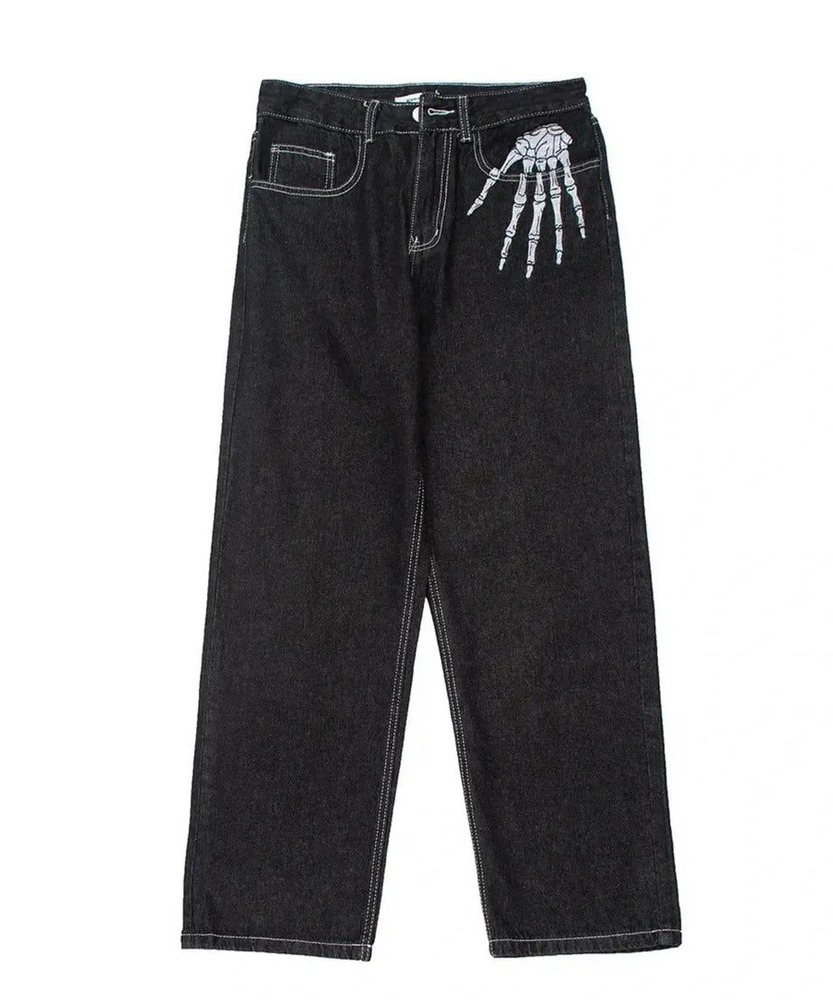 Men's Skeleton Embroidered Straight Leg Jeans - ELY VESSA LLC