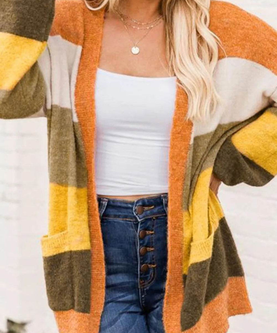 Open Front Color Block Cardigan - ELY VESSA LLC