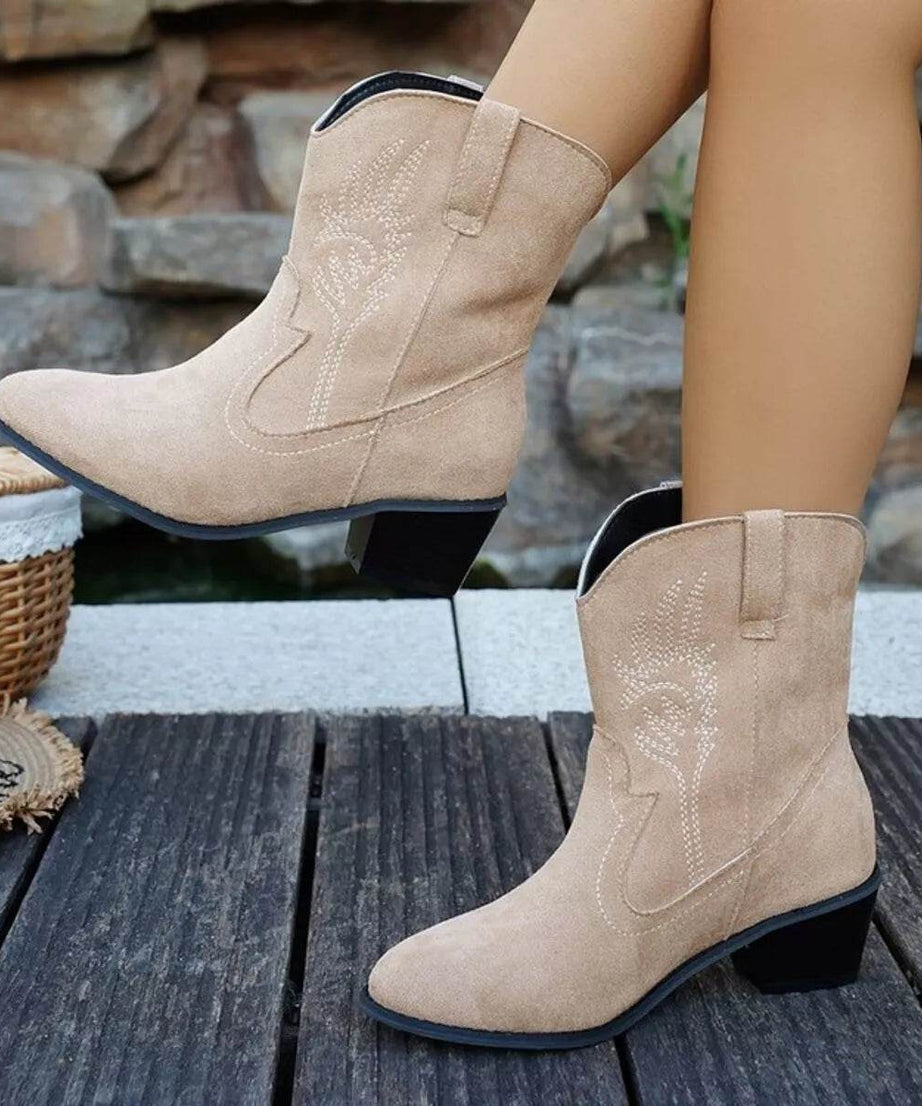 Point Toe Block Heels Boots - ELY VESSA LLC