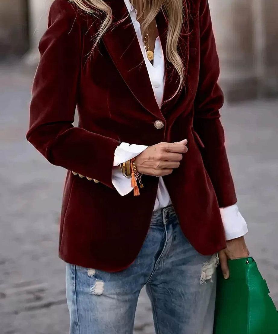 Lapel Collar One Button Blazer - ELY VESSA LLC