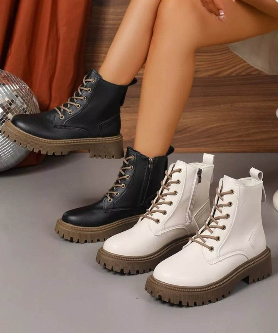 Lace Up Round Toe Boots - ELY VESSA LLC
