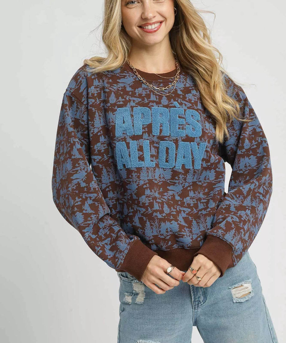 Umgee Scenic Print Cropped Sweatshirt - ELY VESSA LLC