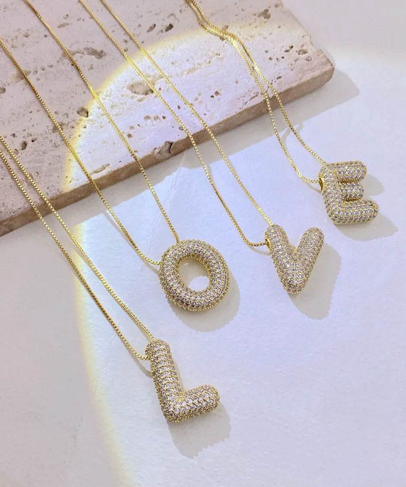 Inlaid Zircon Bubble Initial Necklace - ELY VESSA LLC