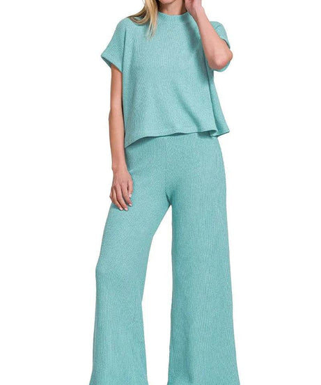Zenana Sweater Boxy Top & Long Pants Set - ELY VESSA LLC