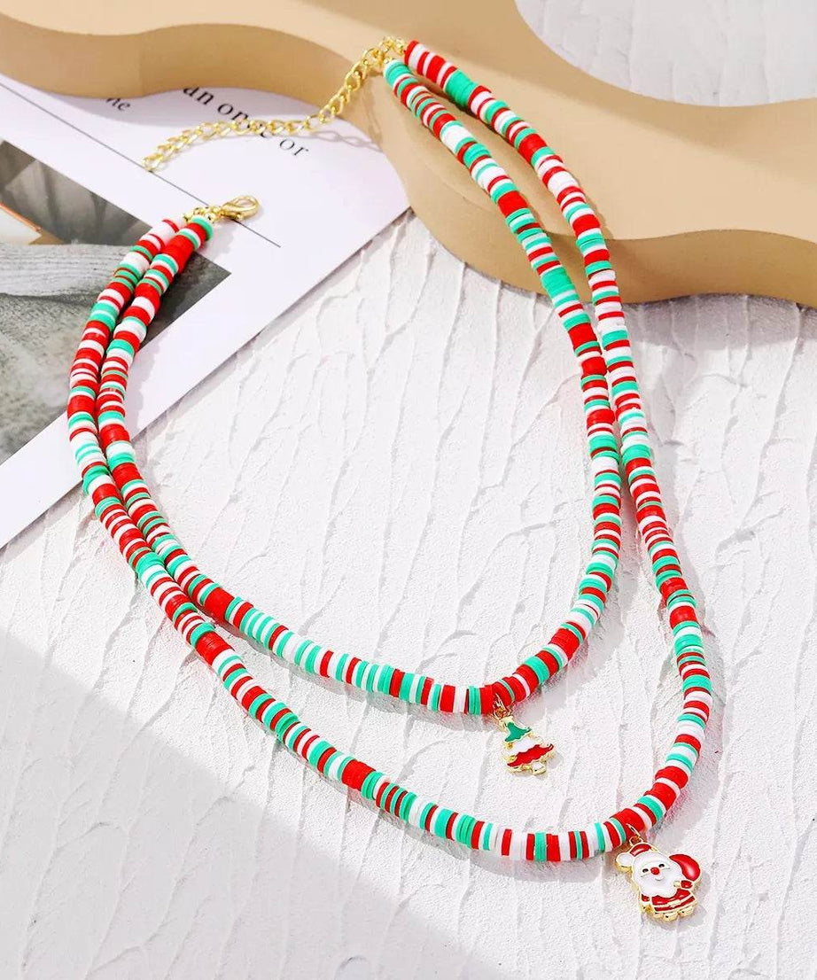 Alloy Christmas Necklace with Santa and Christmas Tree Pendant - ELY VESSA LLC
