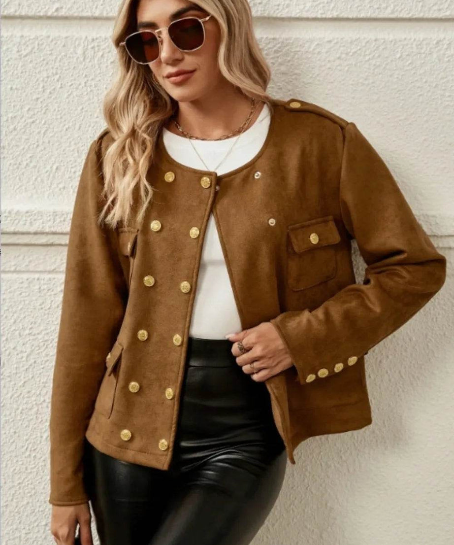 Snap Down Round Neck Jacket - ELY VESSA LLC