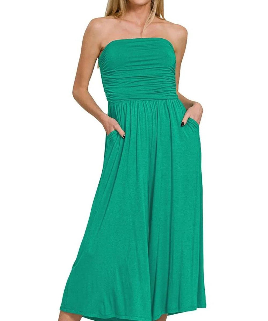 Zenana Double Layered Strapless Tube Top Jumpsuit - ELY VESSA LLC