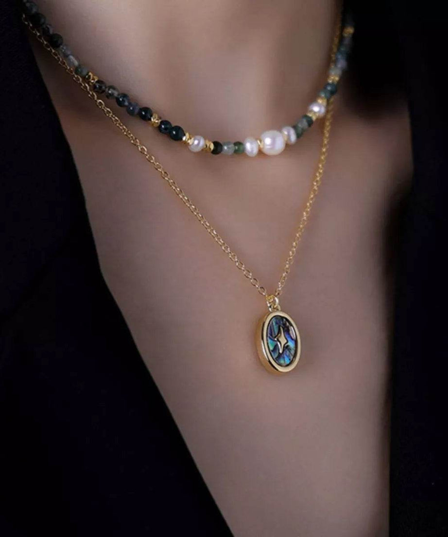 2 Piece Freshwater Pearl 18K Gold-Plated Pendant Necklace - ELY VESSA LLC