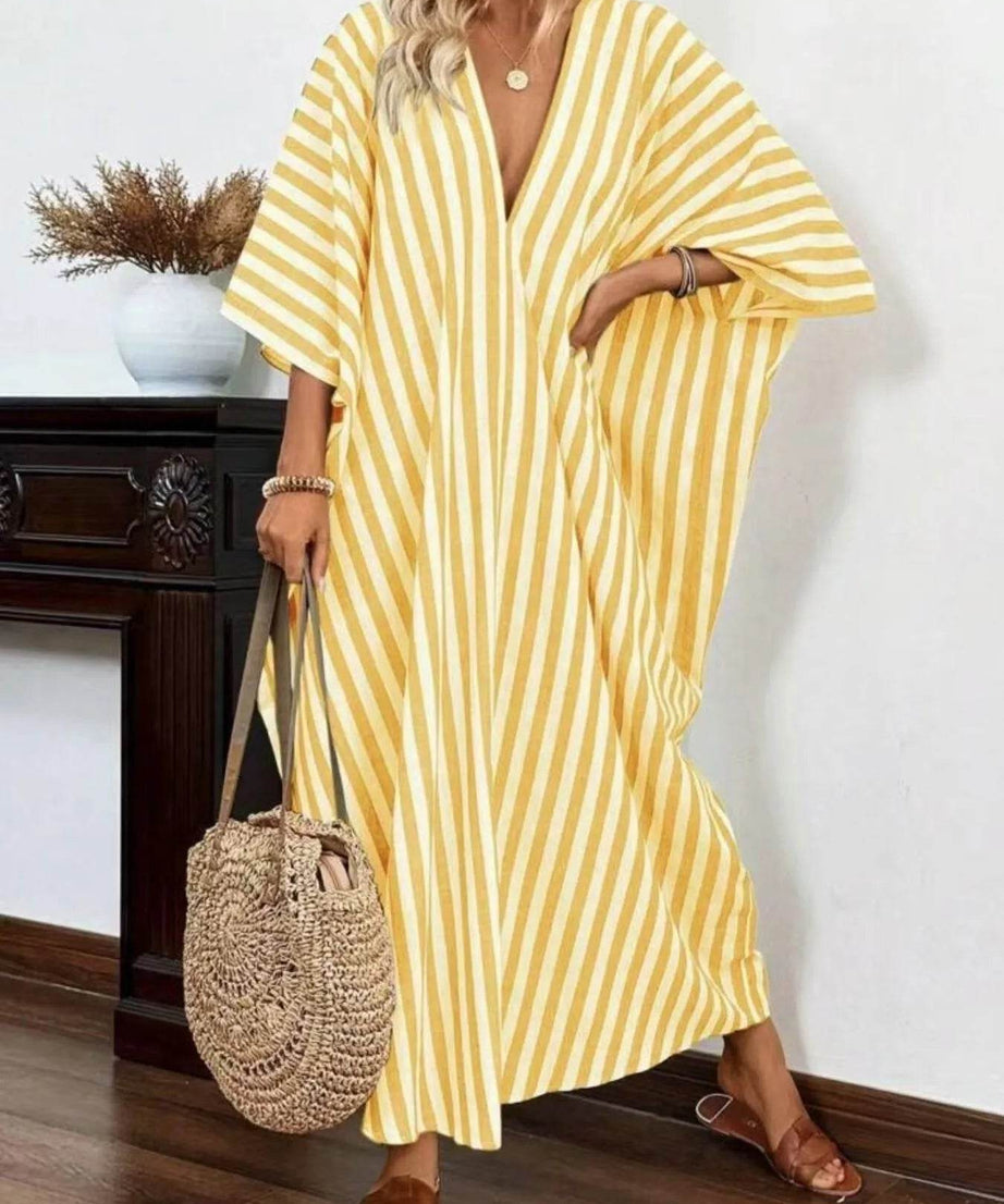 Striped V-Neck Maxi Dress - ELY VESSA LLC