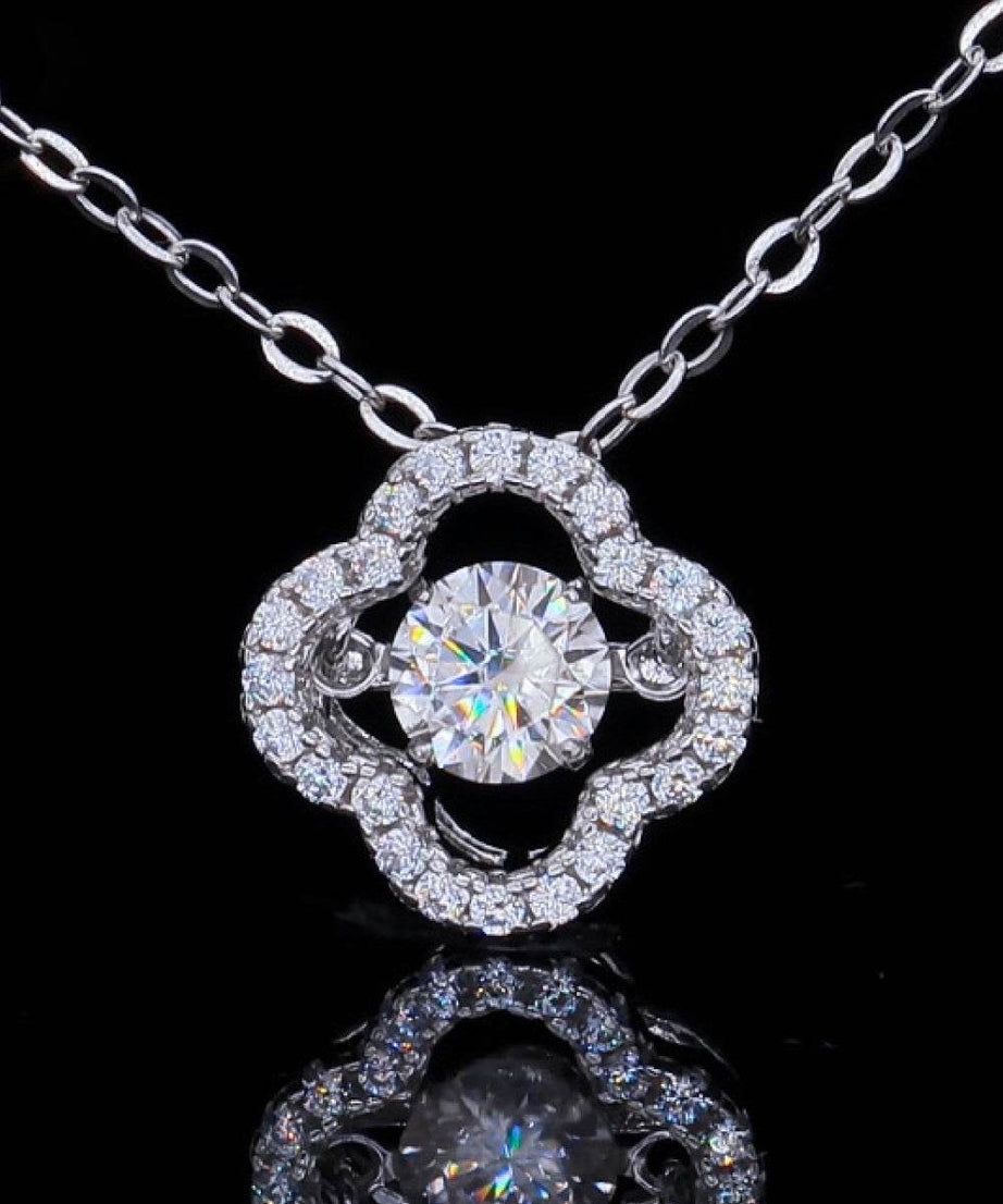 925 Sterling Silver Moissanite Flower Pendant Necklace - ELY VESSA LLC