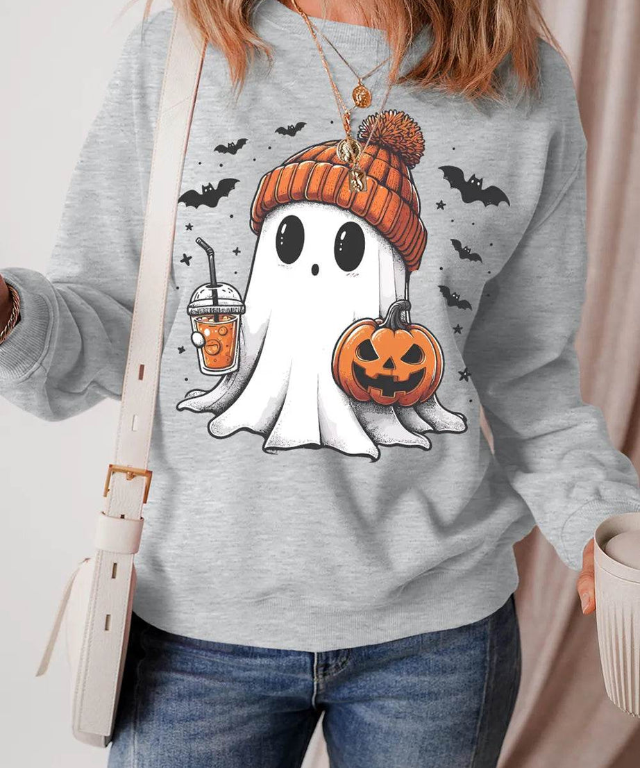 Ghost Round Neck Long Sleeve Sweatshirt - ELY VESSA LLC