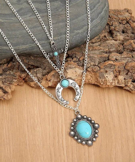 Artificial Turquoise Alloy Three-Layered Necklace - ELY VESSA LLC