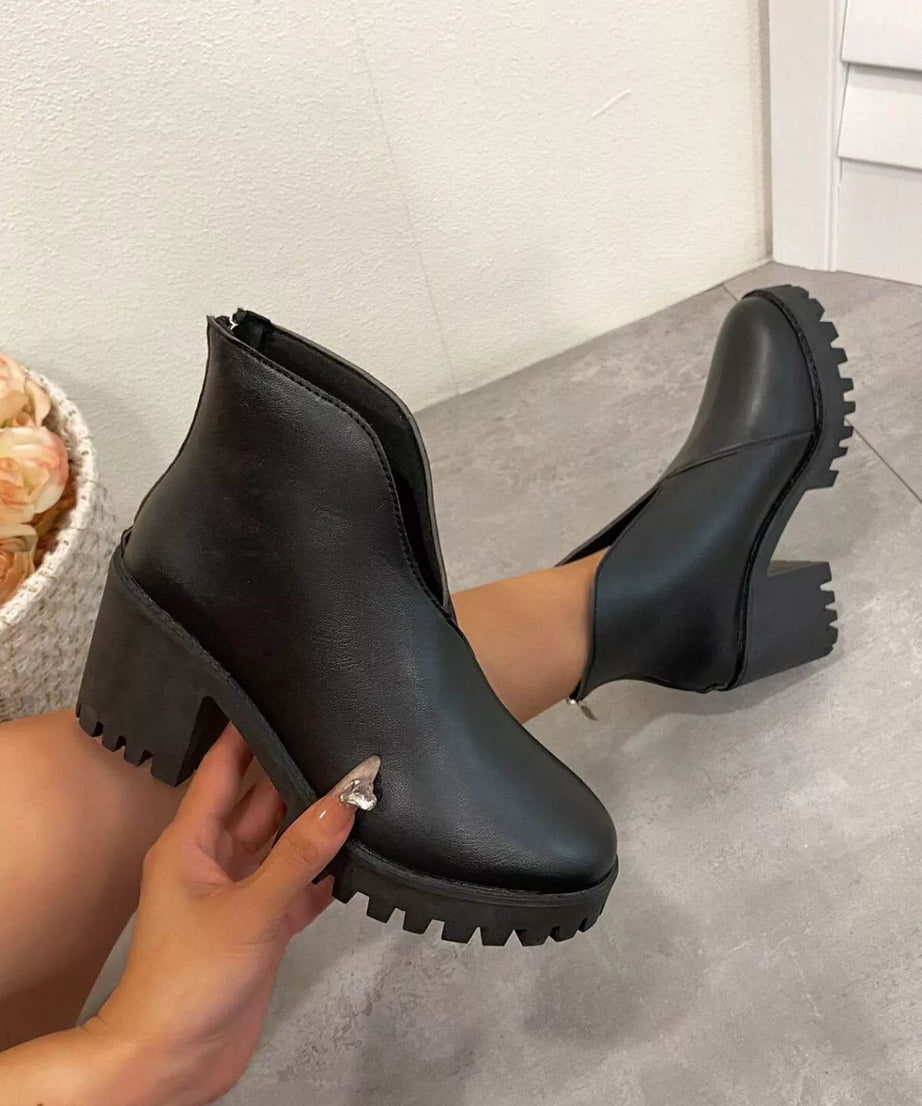 Round Toe Block Heels Boots - ELY VESSA LLC