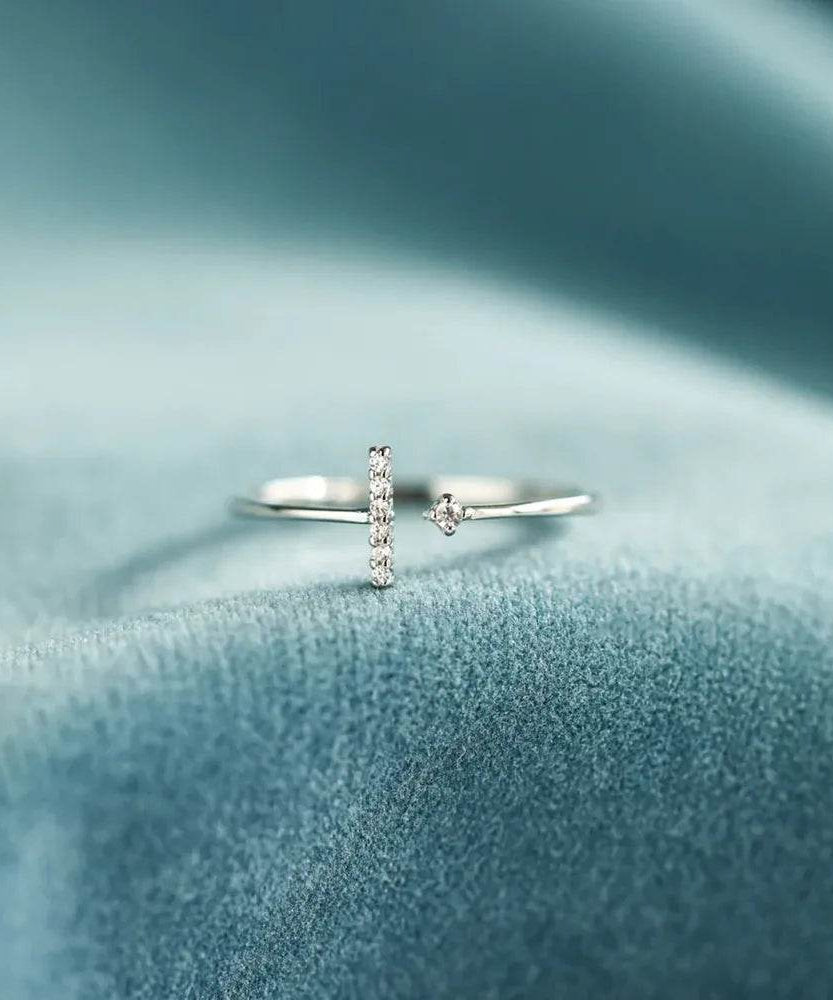 T Shape Inlaid Zircon 925 Sterling Silver Open Ring - ELY VESSA LLC