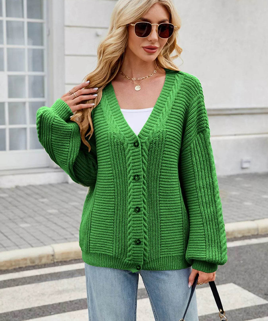 Button Up Long Sleeve Cardigan - ELY VESSA LLC