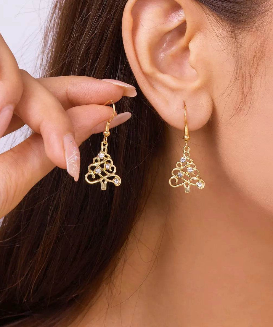 18K Gold-Plated Rhinestone Christmas Tree Dangle Earrings - ELY VESSA LLC