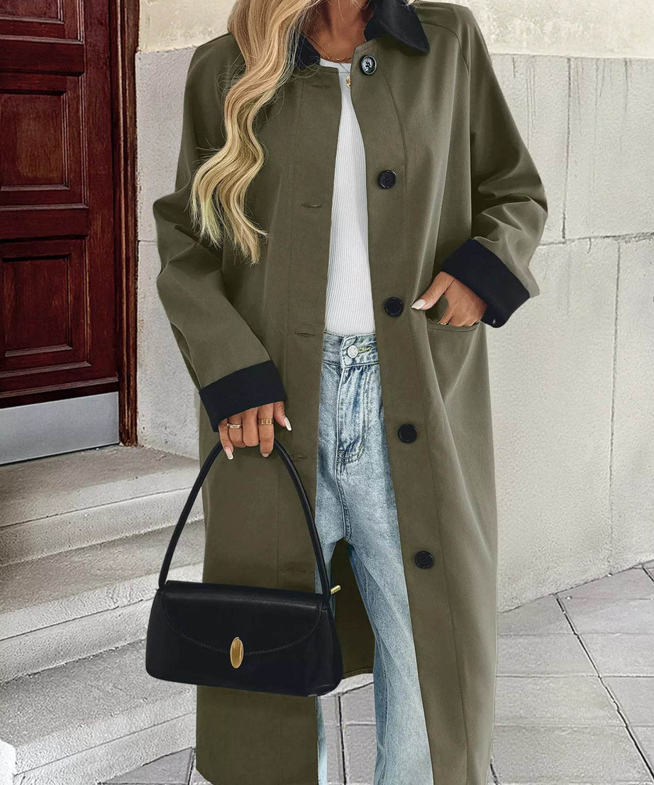 Contrast Collar Button Up Coat - ELY VESSA LLC