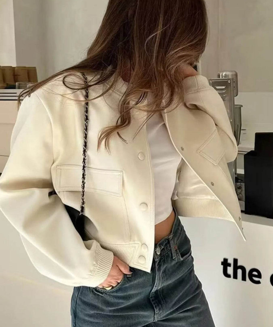 Full Size Cropped Snap Down Jacket Plus Size - ELY VESSA LLC