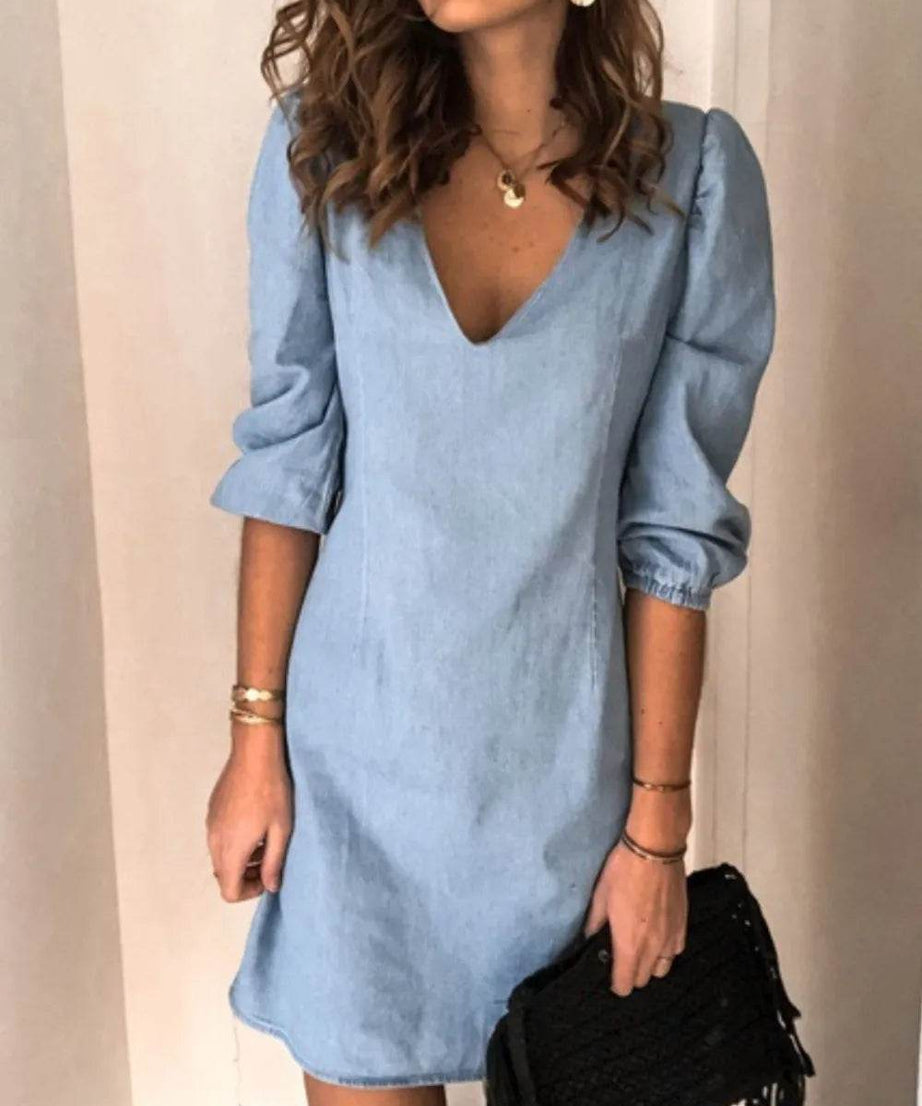 Full Size V-Neck Half Sleeve Dress - ELY VESSA LLC