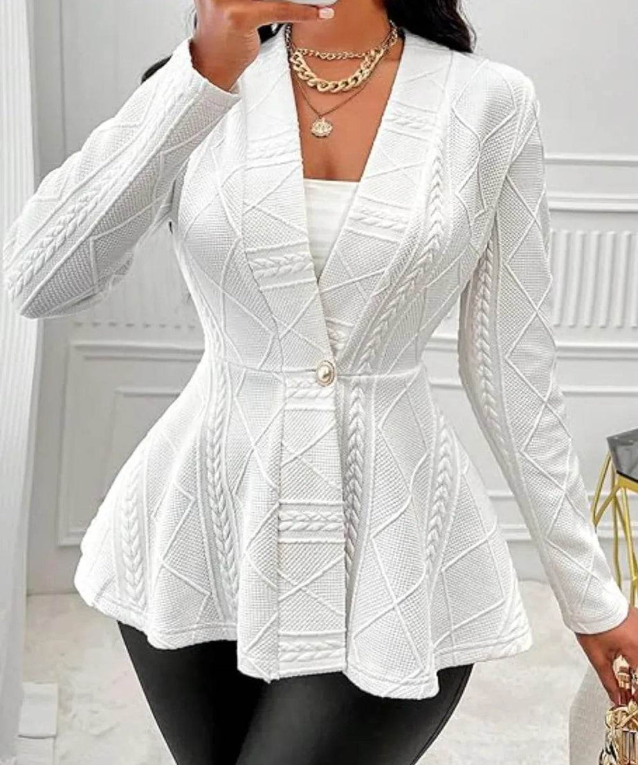 One Button Textured Peplum Cardigan - ELY VESSA LLC