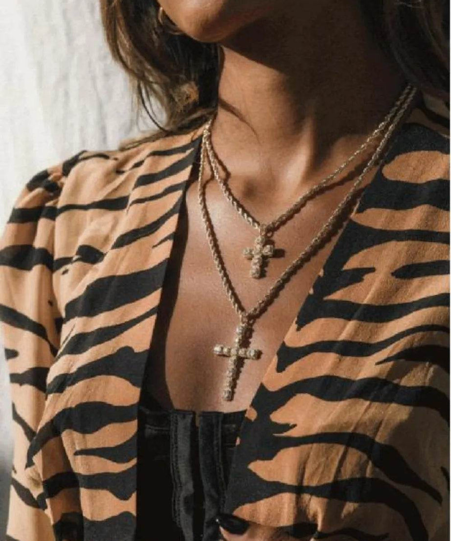 Brass Inlaid Zircon Cross Pendant Necklace - ELY VESSA LLC