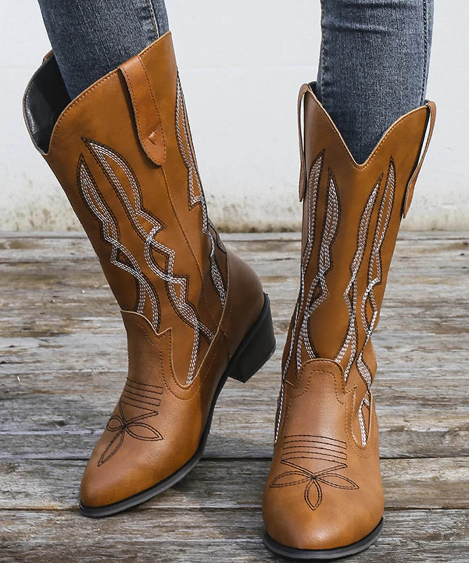Western Embroidered Cowgirl Boots - ELY VESSA LLC