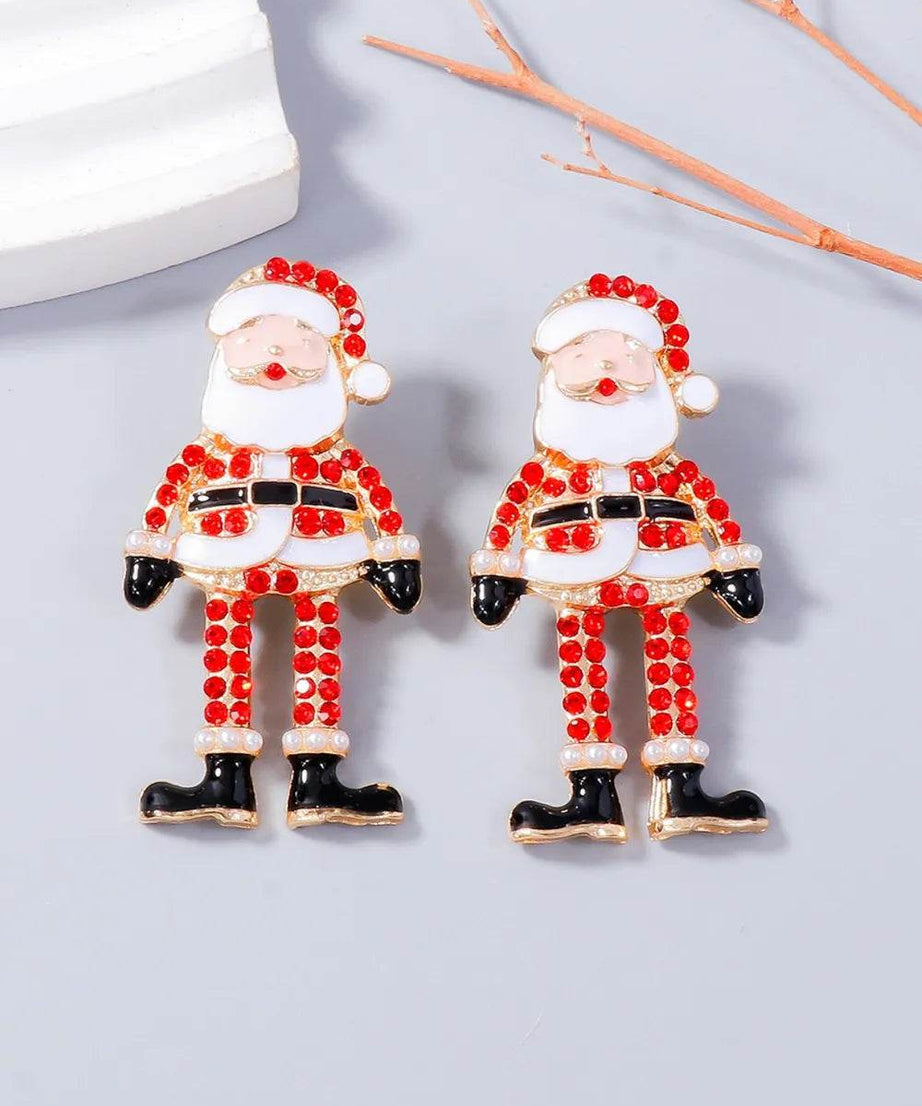 Alloy Rhinestone Santa Earrings - ELY VESSA LLC