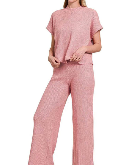 Zenana Sweater Boxy Top & Long Pants Set - ELY VESSA LLC