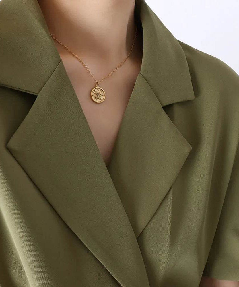 Zircon Titanium Steel Coin Shape Necklace - ELY VESSA LLC