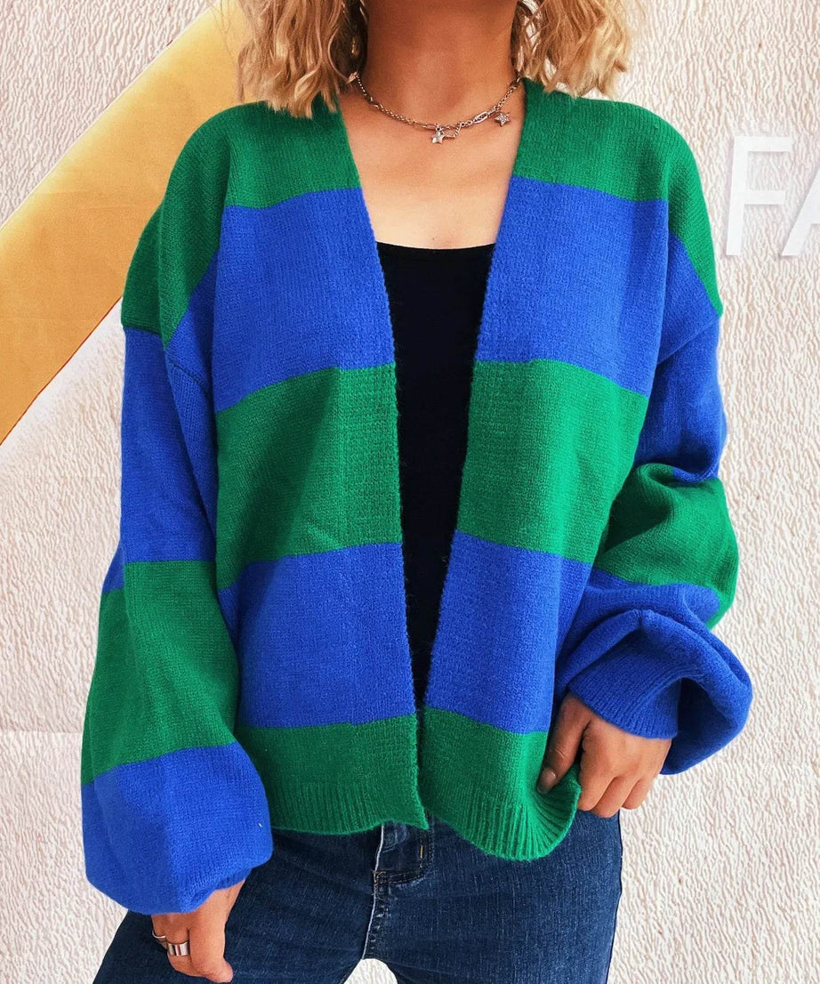 Color Block Open Front Cardigan - ELY VESSA LLC