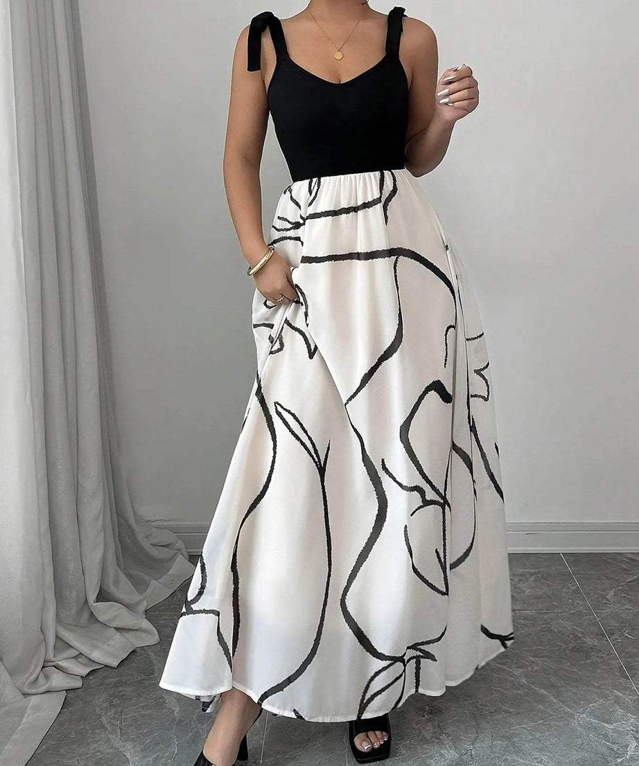 Tie Shoulder V-Neck Maxi Dress - ELY VESSA LLC