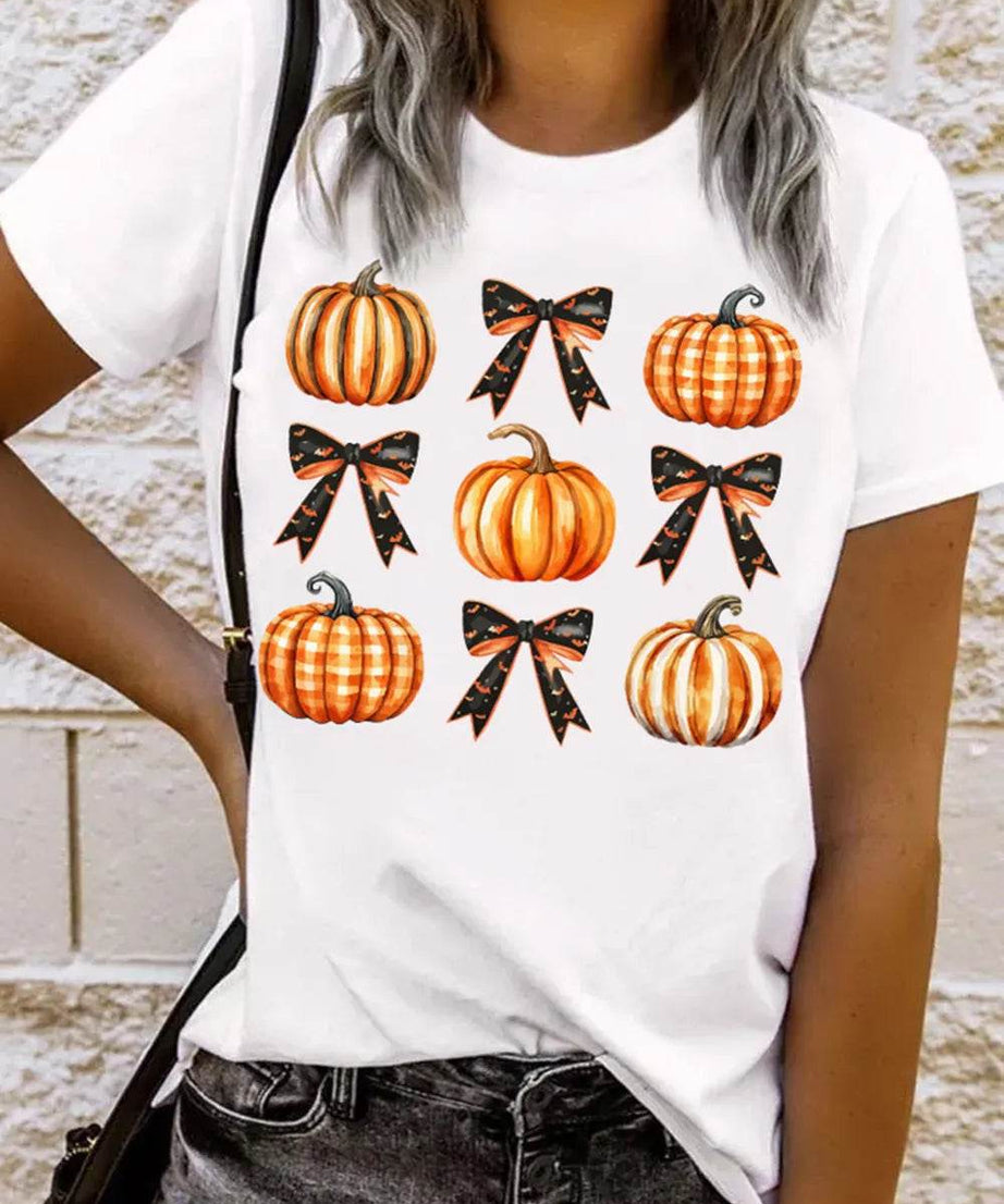 Pumpkin Round Neck Short Sleeve T-Shirt - ELY VESSA LLC