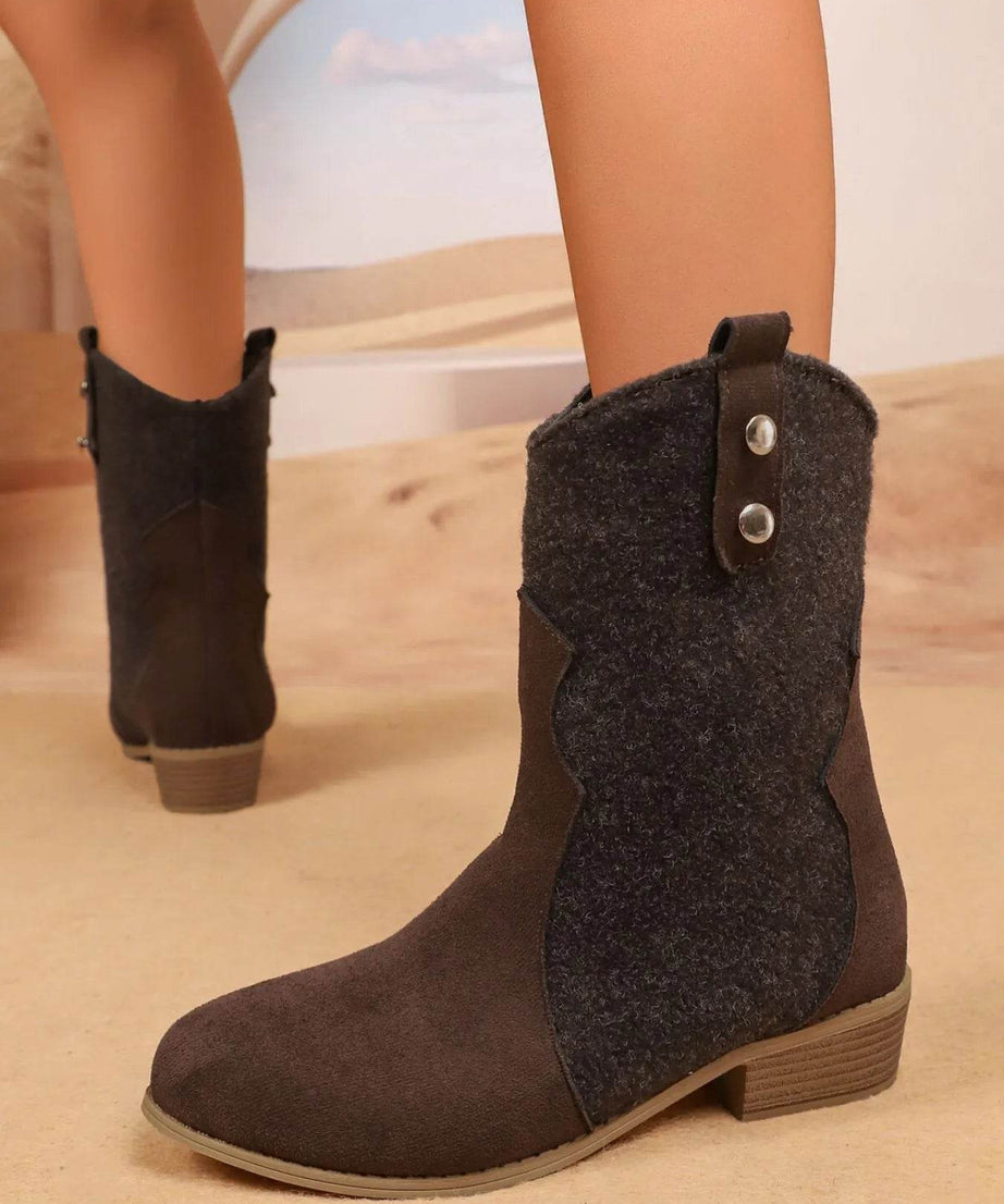Mid-Calf Western Boots with Block Heels - ELY VESSA LLC