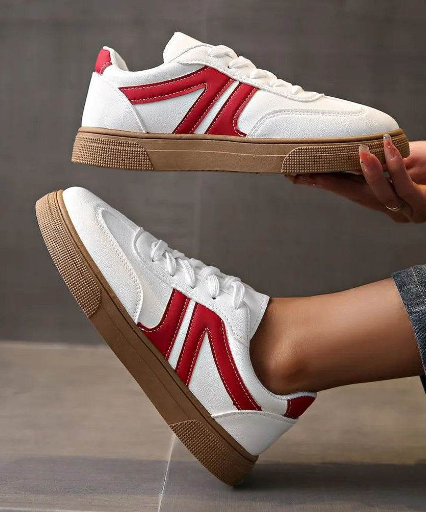 Lace Up Round Toe Contrast Sneakers - ELY VESSA LLC
