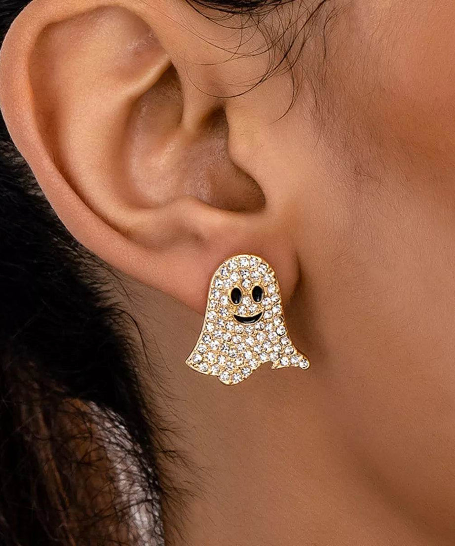 18K Gold-Plated Rhinestone Halloween Ghost Earrings - ELY VESSA LLC