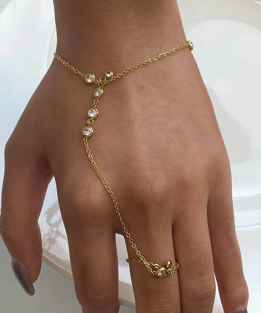 18K Gold-Plated Inlaid Rhinestone Chain Bracelet - ELY VESSA LLC