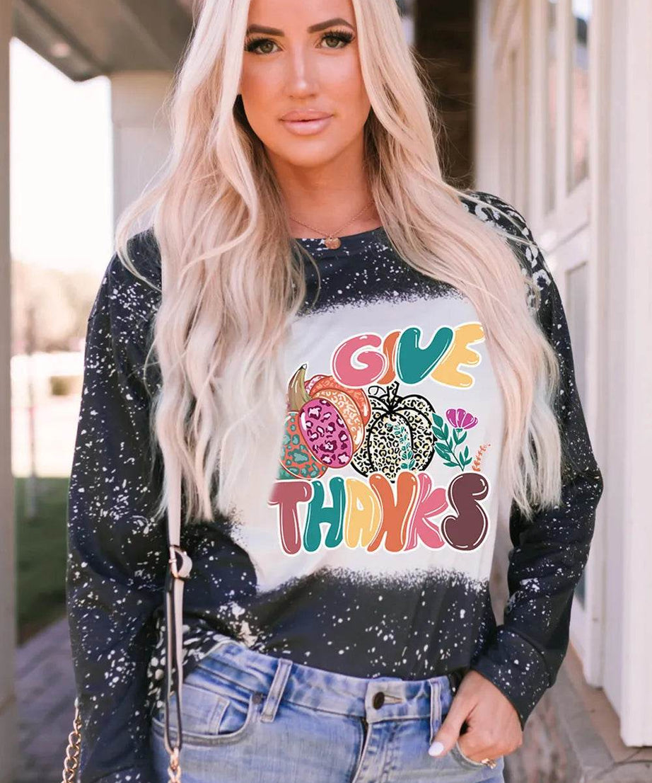 Pumpkin Graphic Round Neck Long Sleeve T-Shirt - ELY VESSA LLC