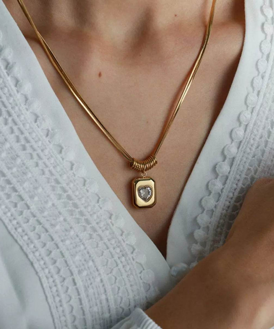 18K Gold-Plated Zircon Heart Necklace - ELY VESSA LLC