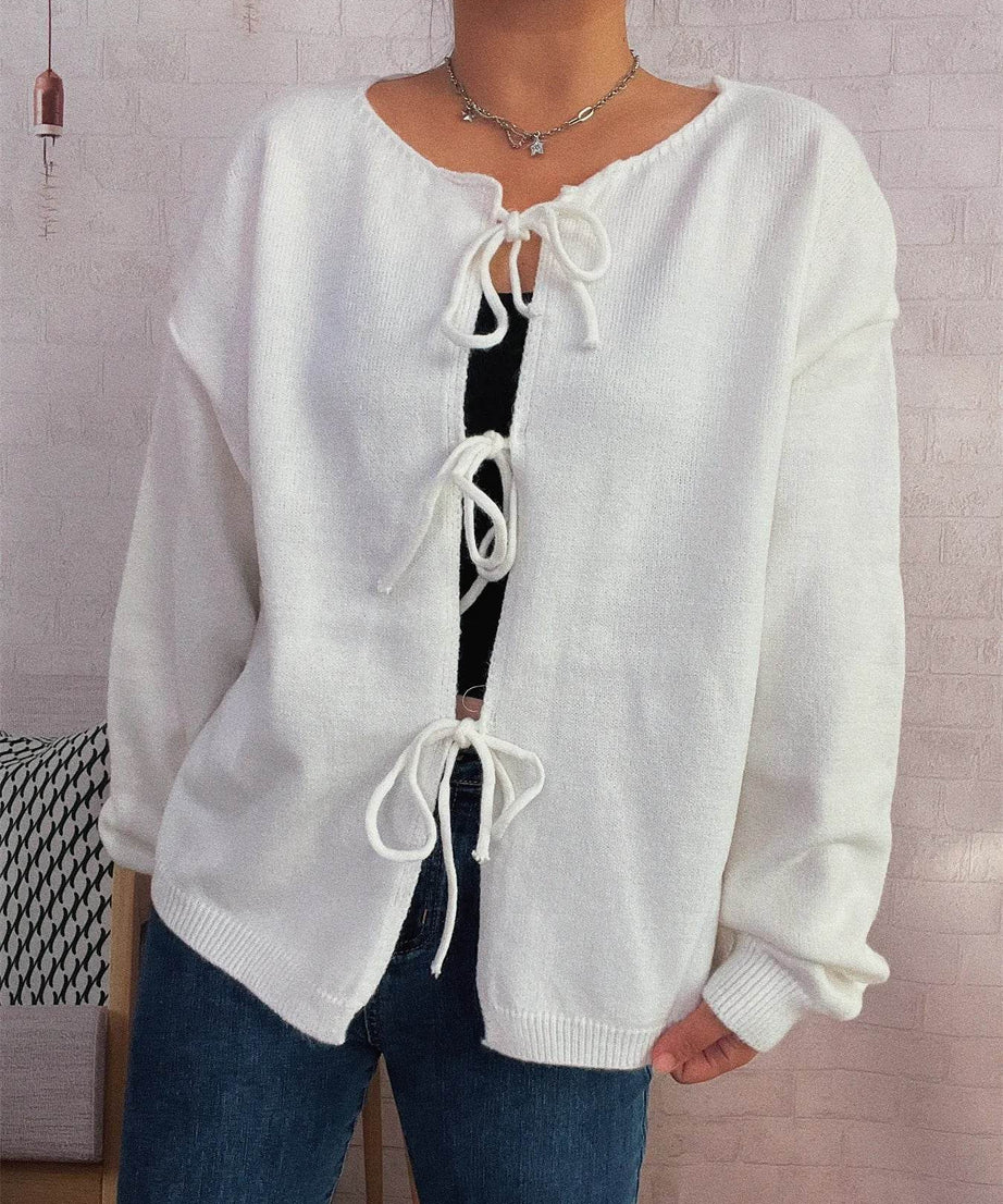 Tie Front Drop Shoulder Cardigan - ELY VESSA LLC