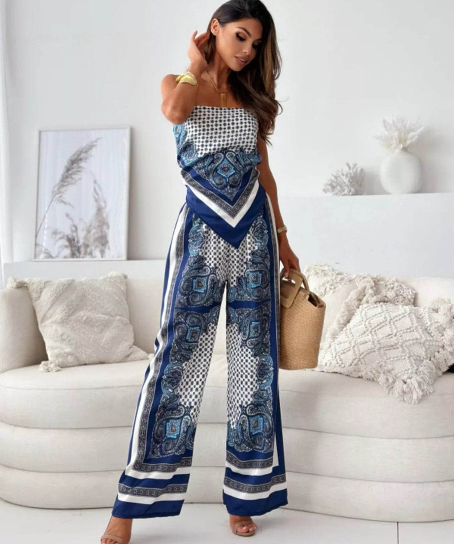 Tie Back Printed Cami and Pants Set - ELY VESSA LLC