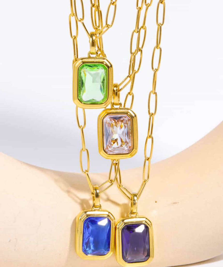 Zircon 18K Gold-Plated Geometrical Shape Pendant Necklace - ELY VESSA LLC