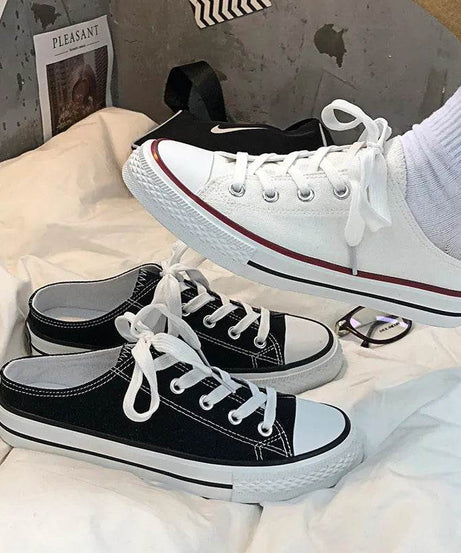 Round Toe Lace-Up Canvas Sneakers - ELY VESSA LLC