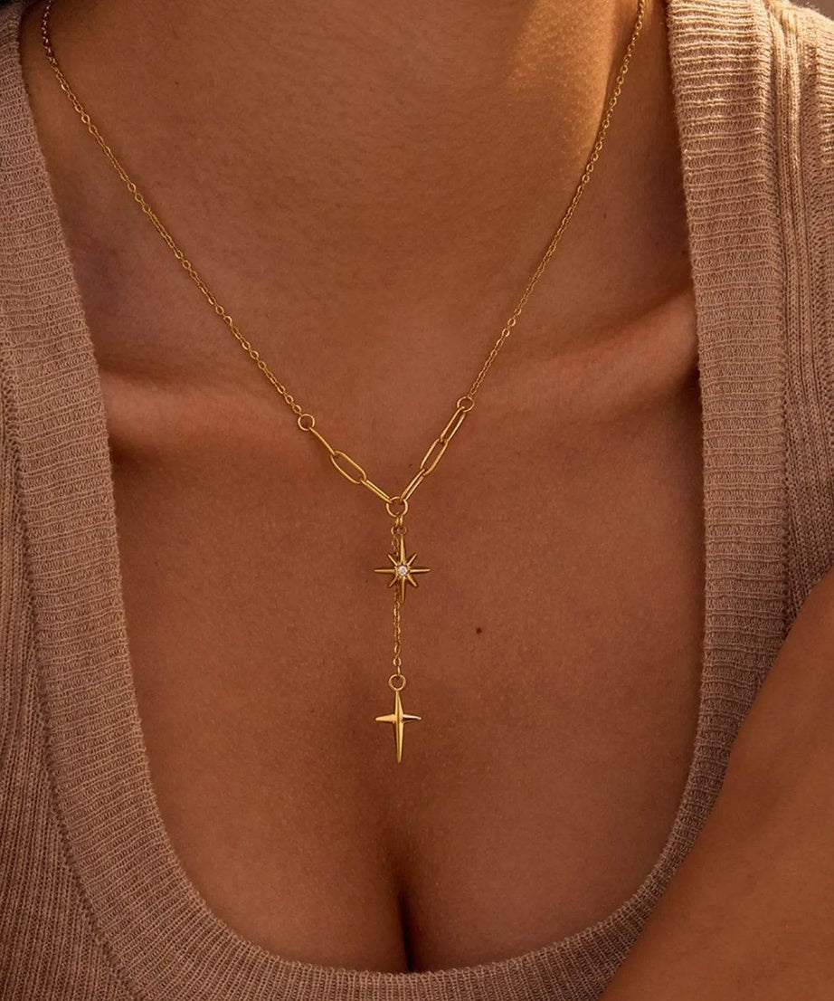 18K Gold-Plated Star Cross Pendant Necklace - ELY VESSA LLC