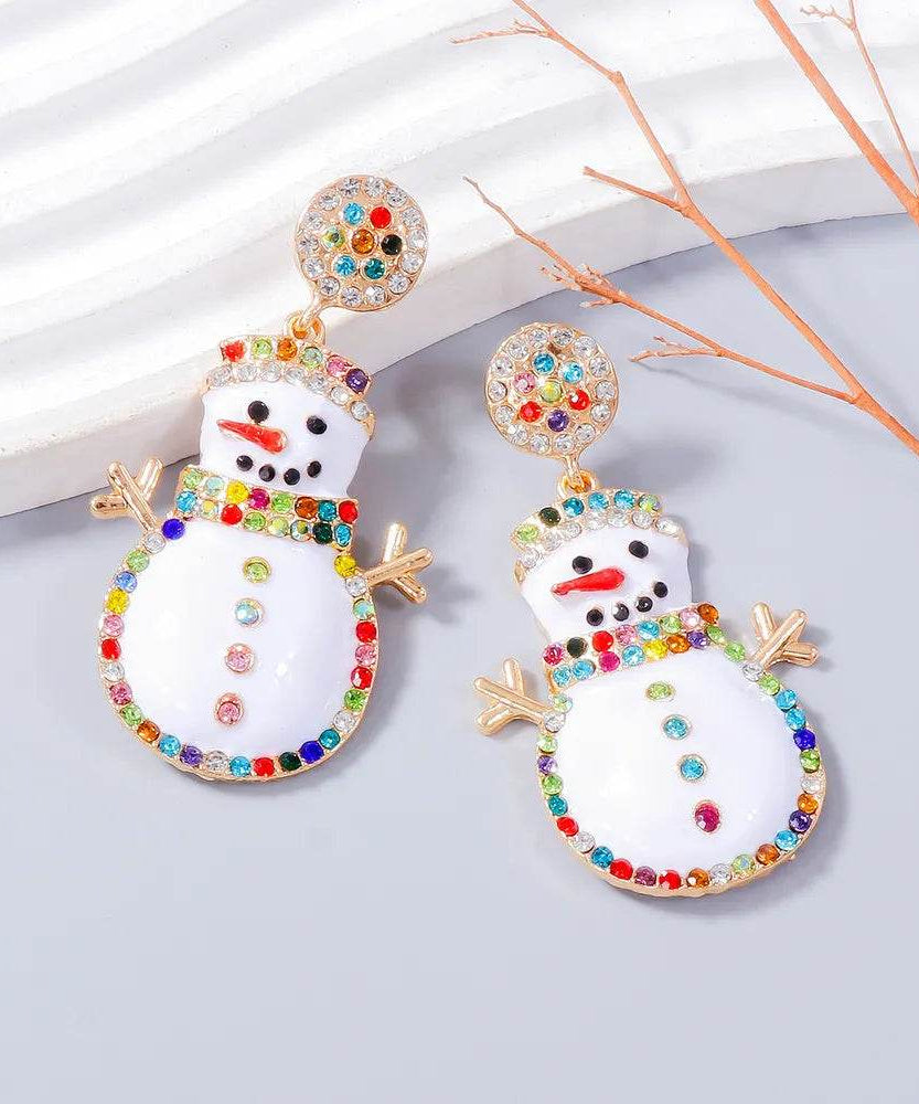 Alloy Rhinestone Snowman Earrings - ELY VESSA LLC