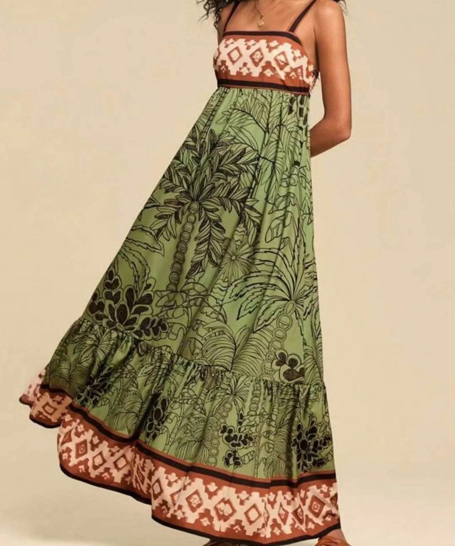 Tropical Print Maxi Cami Dress - ELY VESSA LLC