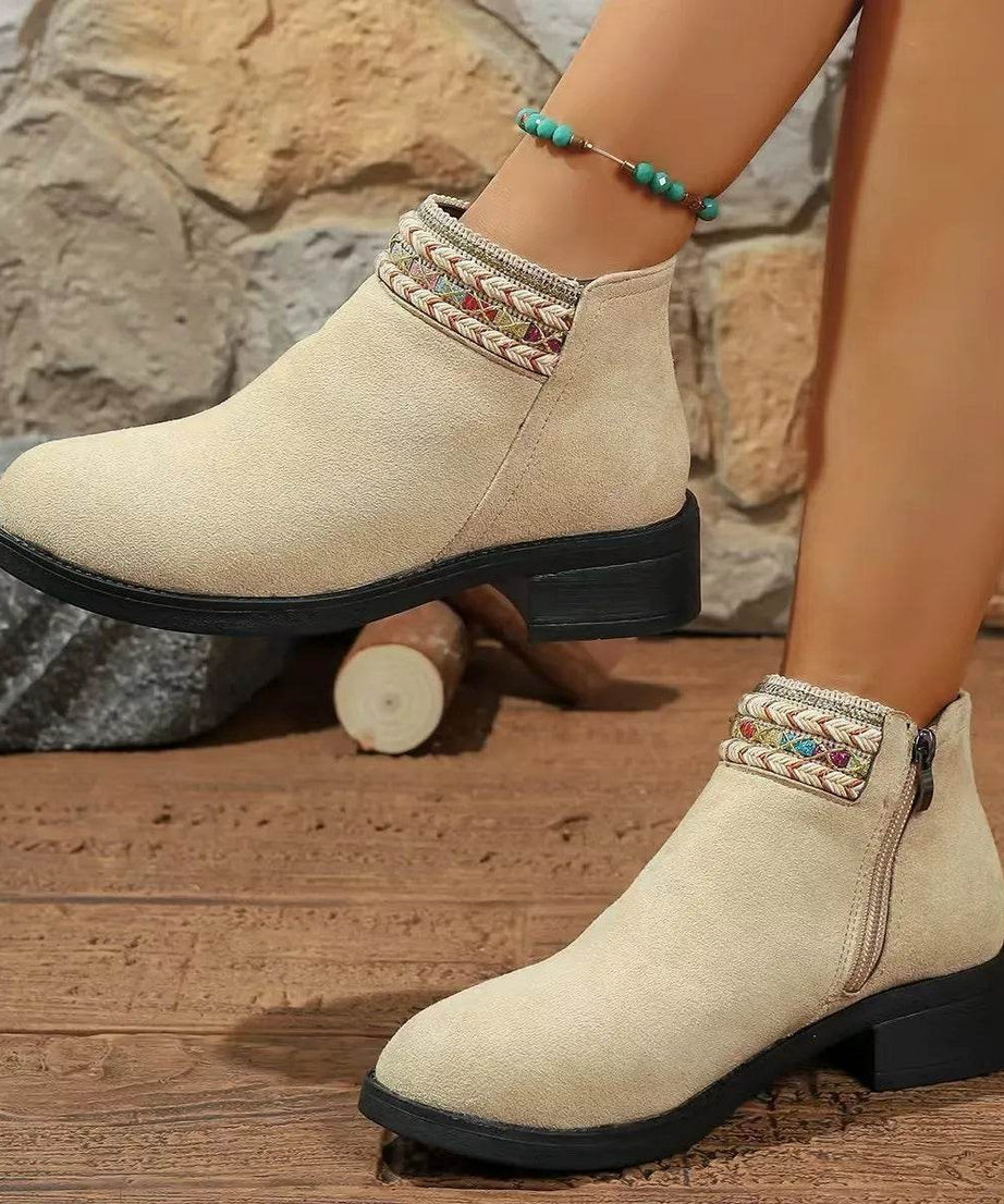 Side Zip Block Heel Boots - ELY VESSA LLC